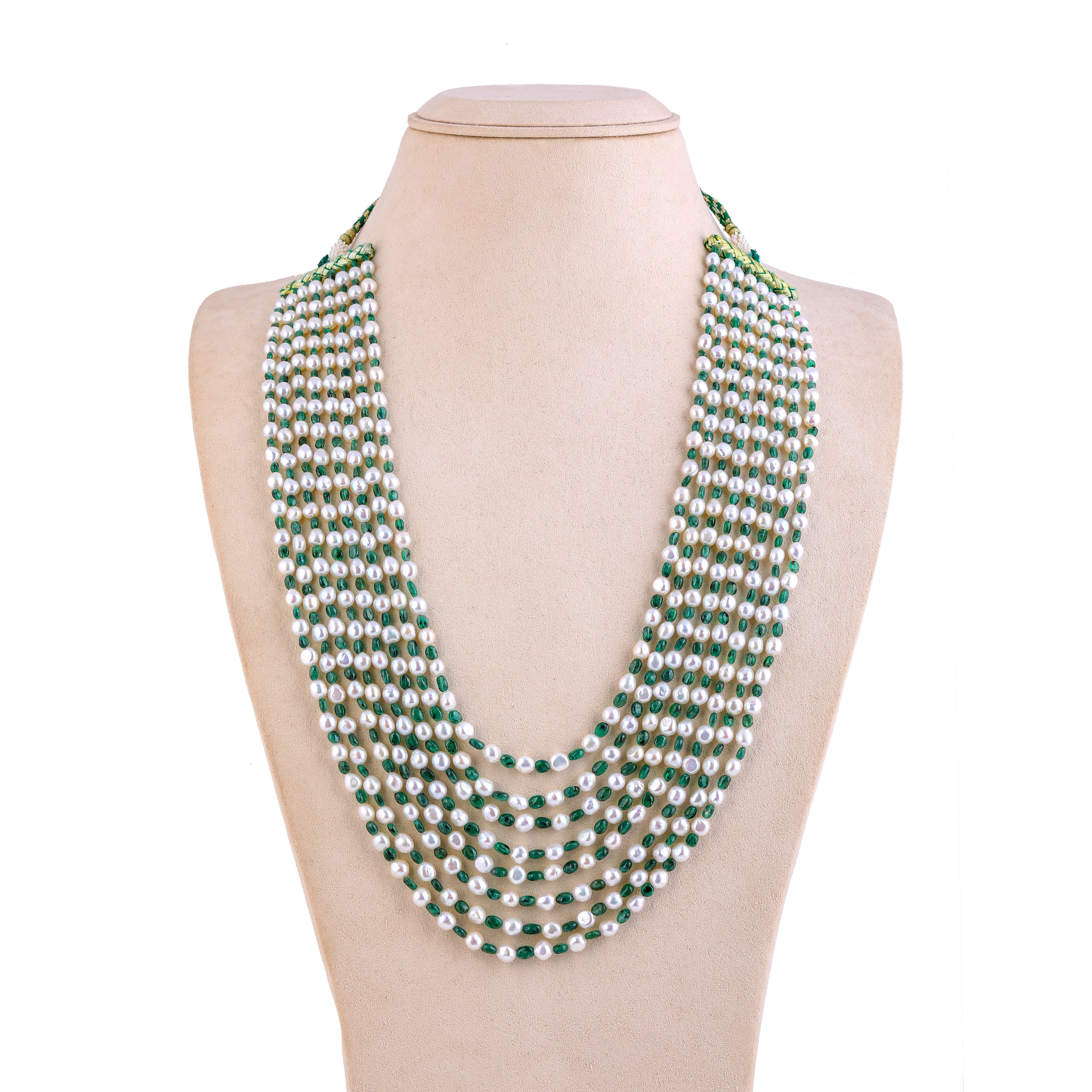 Emerald Forest Eight-Row Pearl Necklace