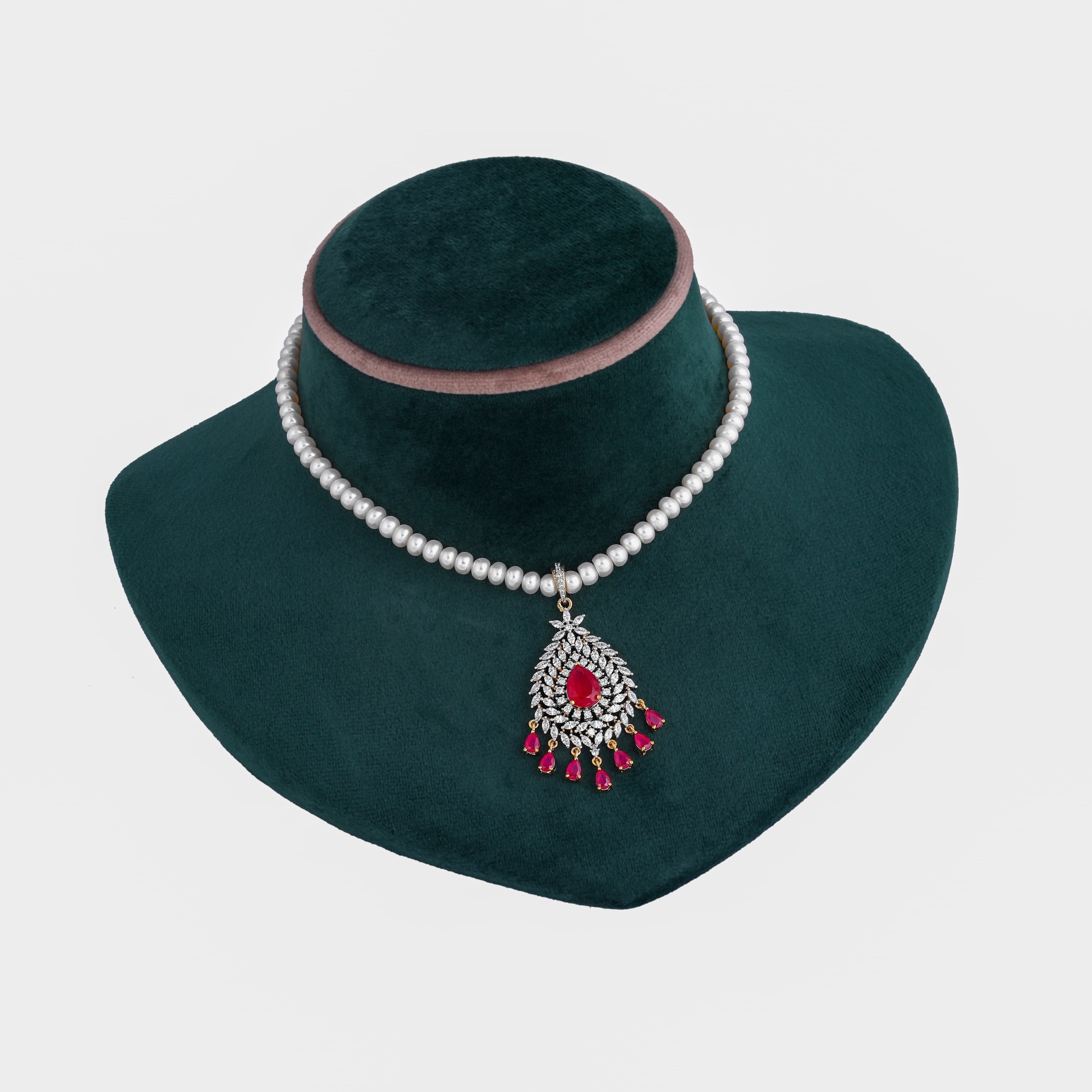 Red Crescent Sparkle Drop Pearl Jewelry Set