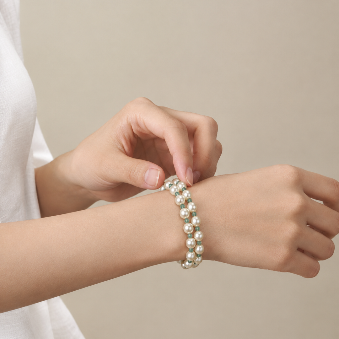 Double Row Emerald Pearl Braclet (7.50mm)