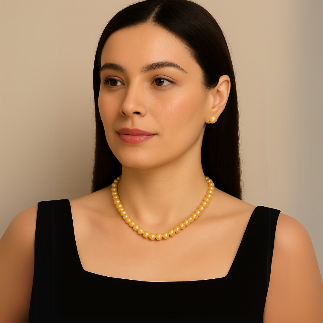 Freshwater Peach Pearl Necklace & Pearl Whisper Stud Earring Set