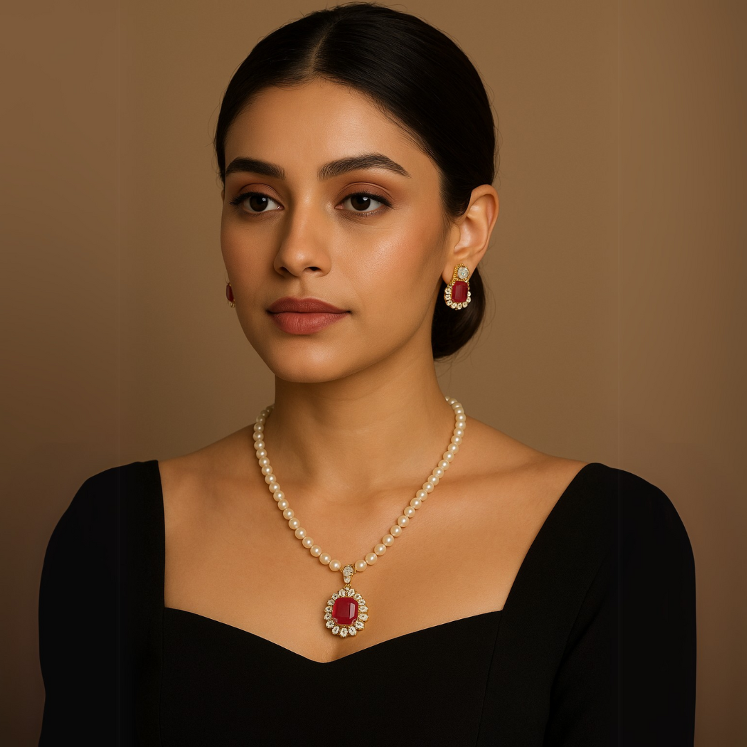 Red Midnight Sparkle Pearl Jewelry Set