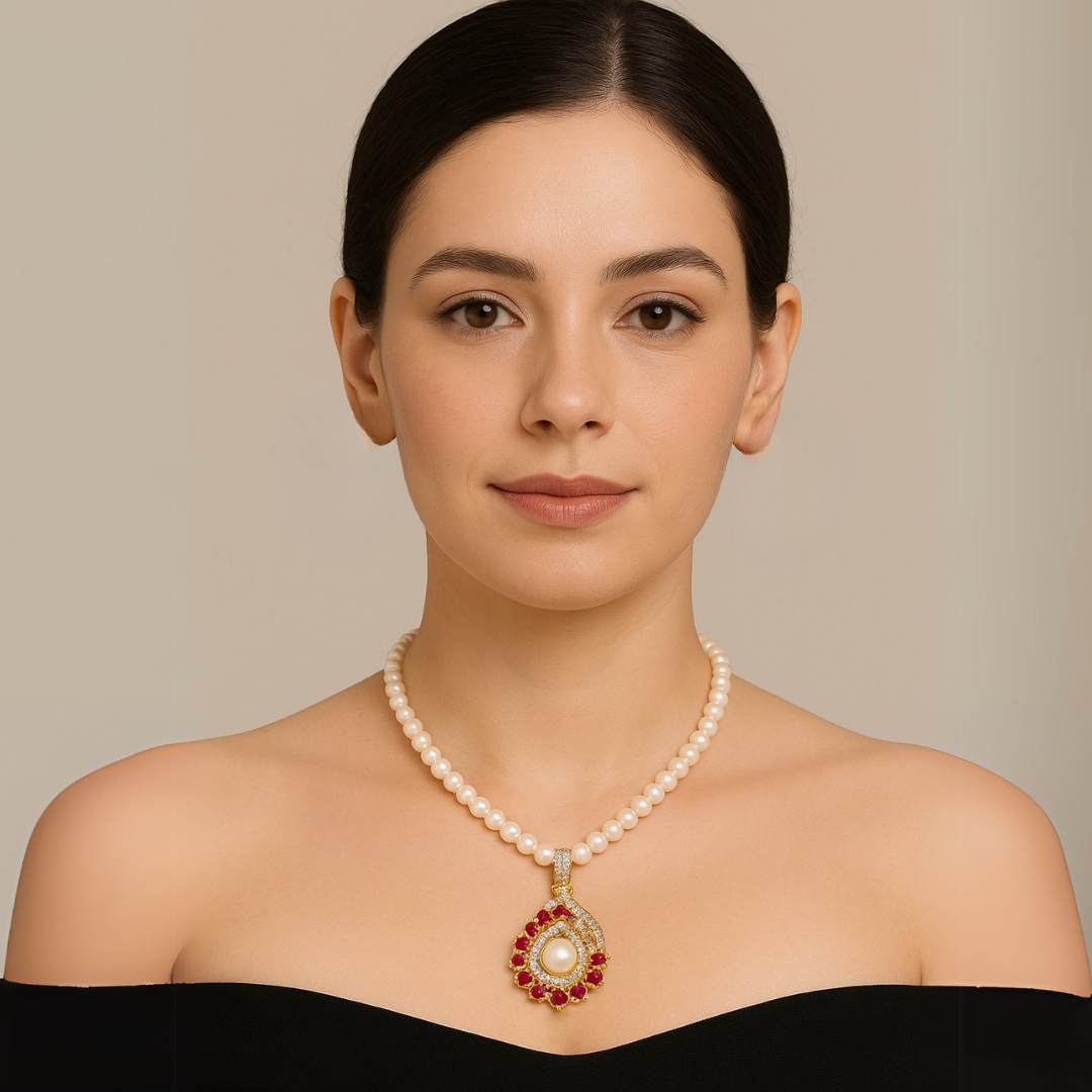 Red Crescent Sparkle Pearl Jewelry Set