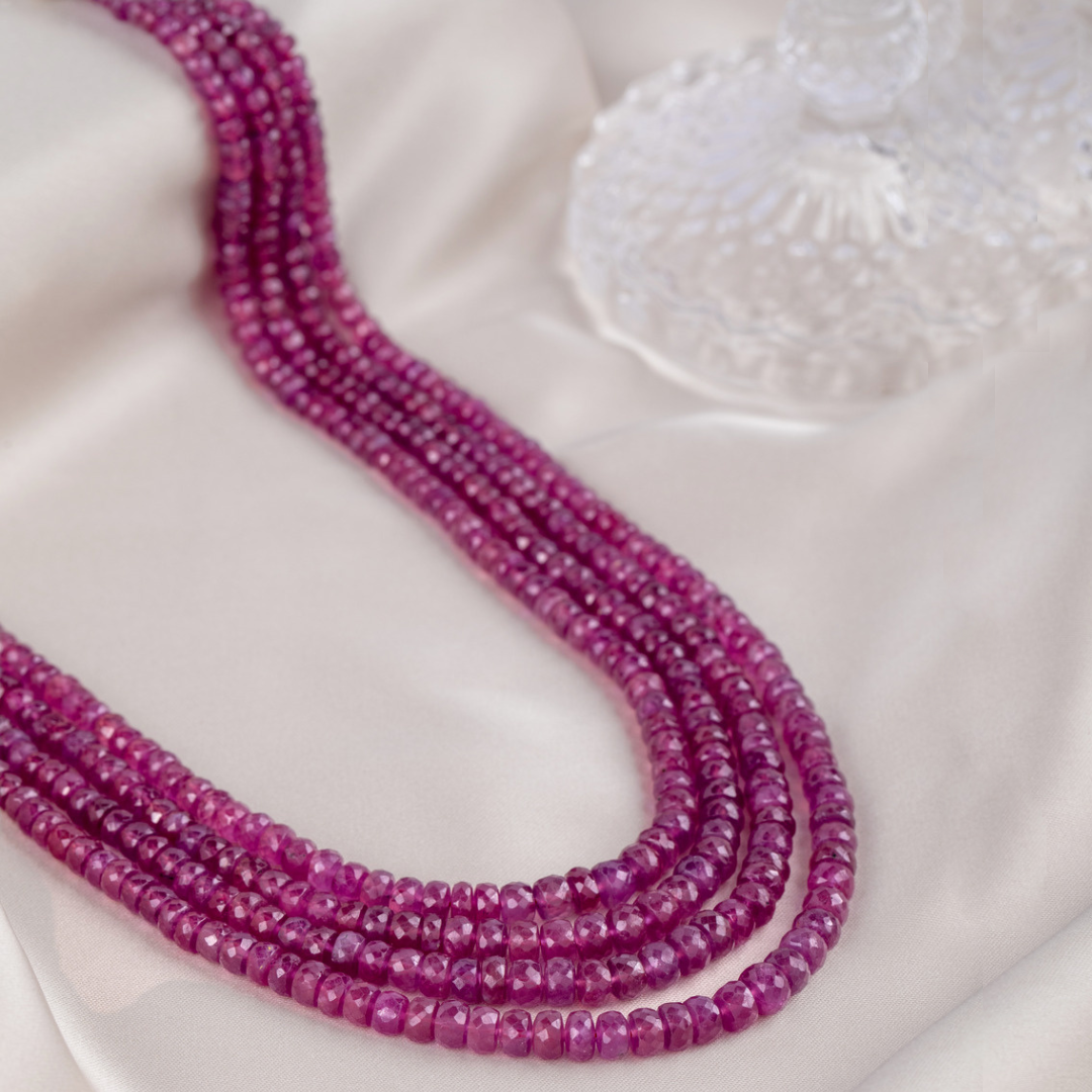 Dazzling Ruby Delight: Four-Line round cut Gem Necklace