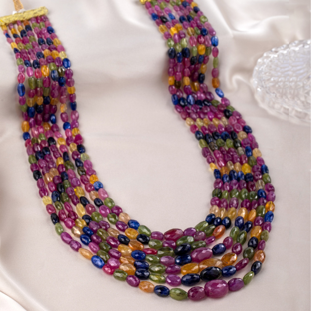 Cascade: 7-Line Multicolor Sapphire Necklace | Gemstone