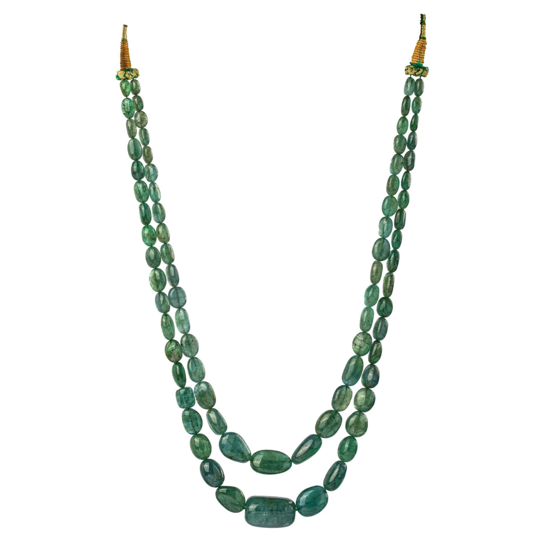Untouched Glamour: 2-Line Uncut Emerald Precious Gem Necklace