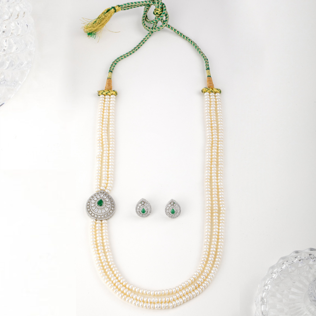 Flora Grace Three-Line Pearl necklace and earring set