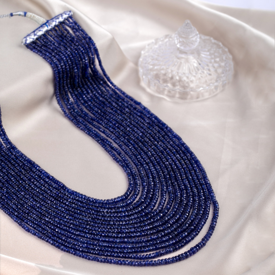 Deep Blue Splendor: Fourteen-Line Sapphire Necklace