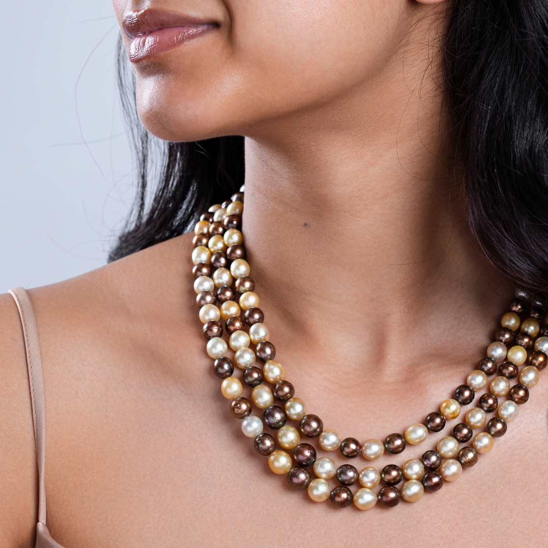 Lustrous Symphony Gold and Bronze Pearl Necklace