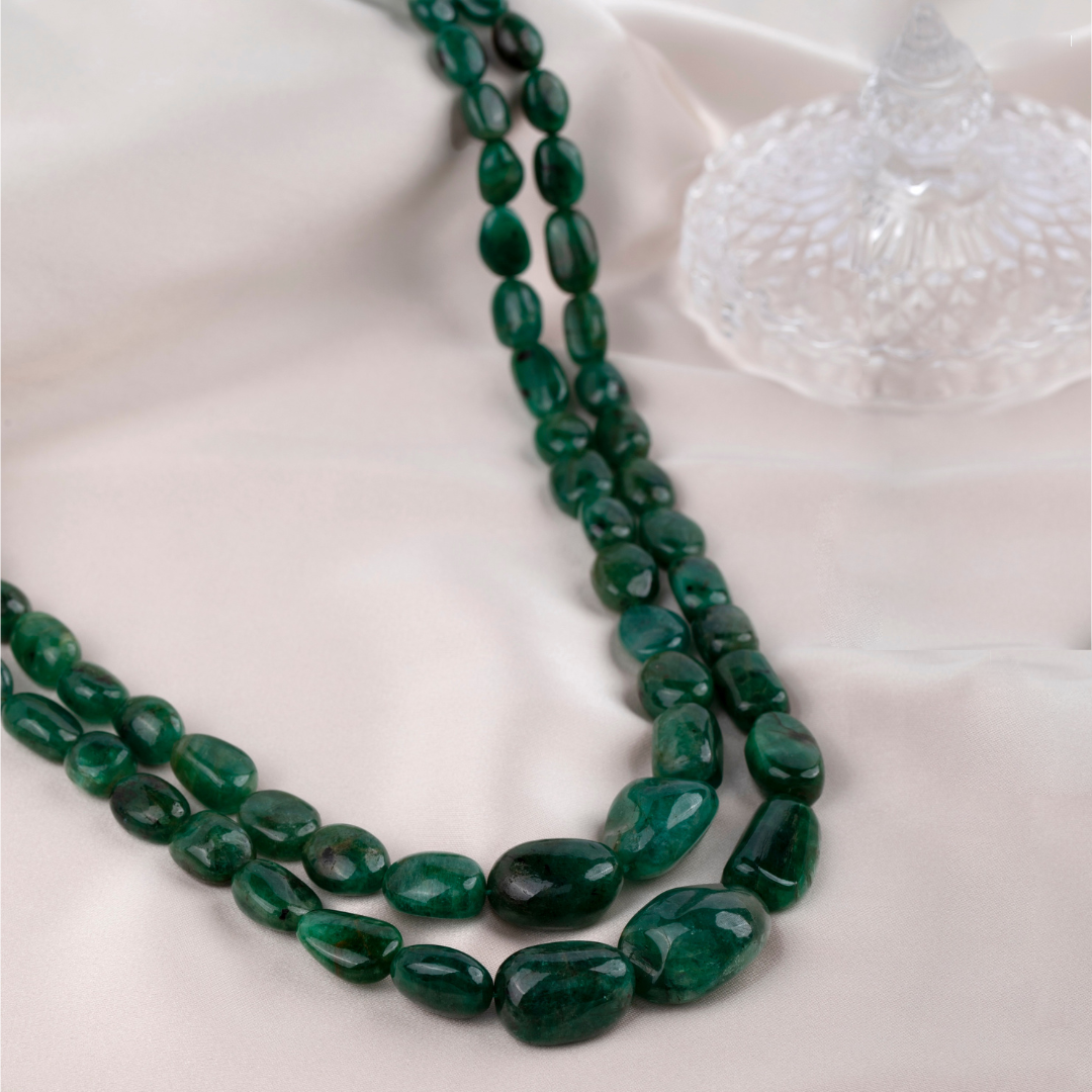 Raw Serenity: 2-Line Uncut Emerald Gemstone Necklace