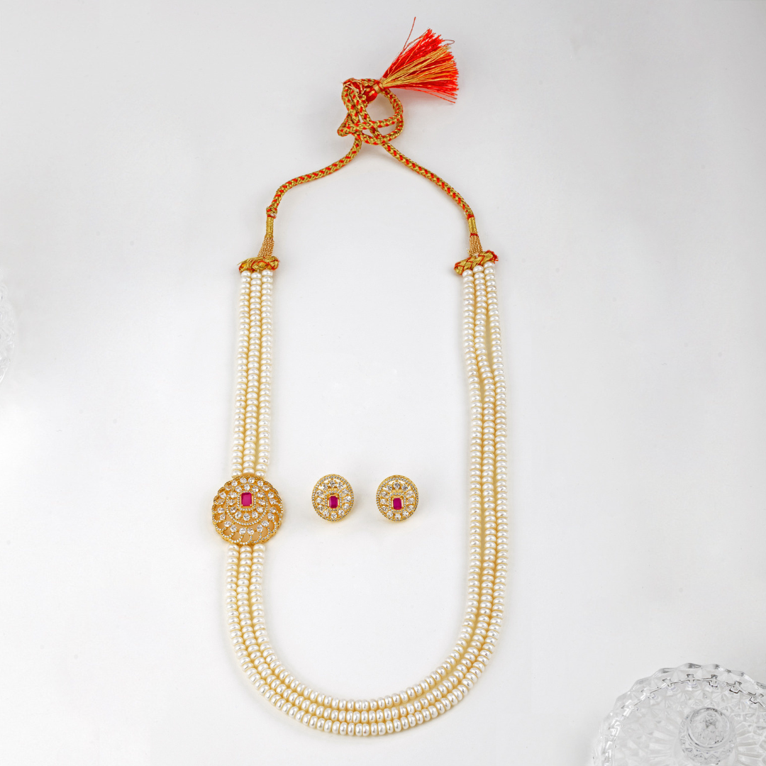 Red Botanical Serenade Pearl Necklace and Earring Set