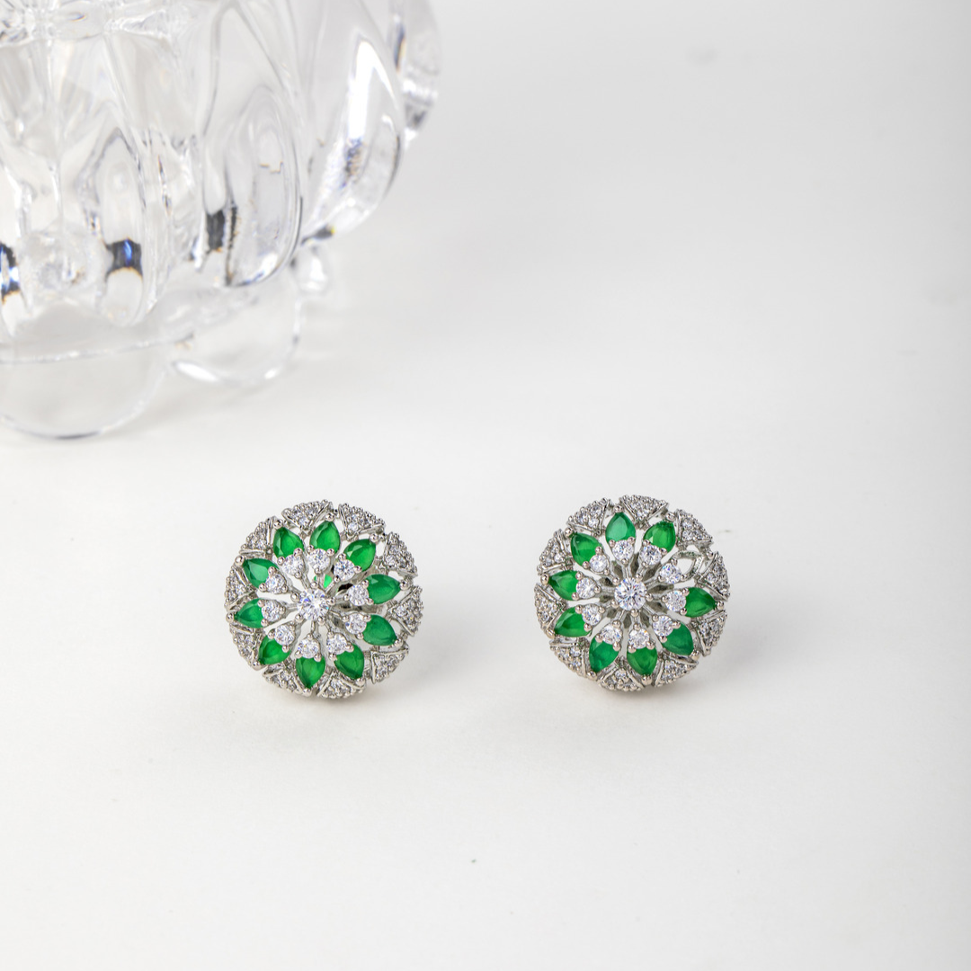 White Green Floral Earring Set