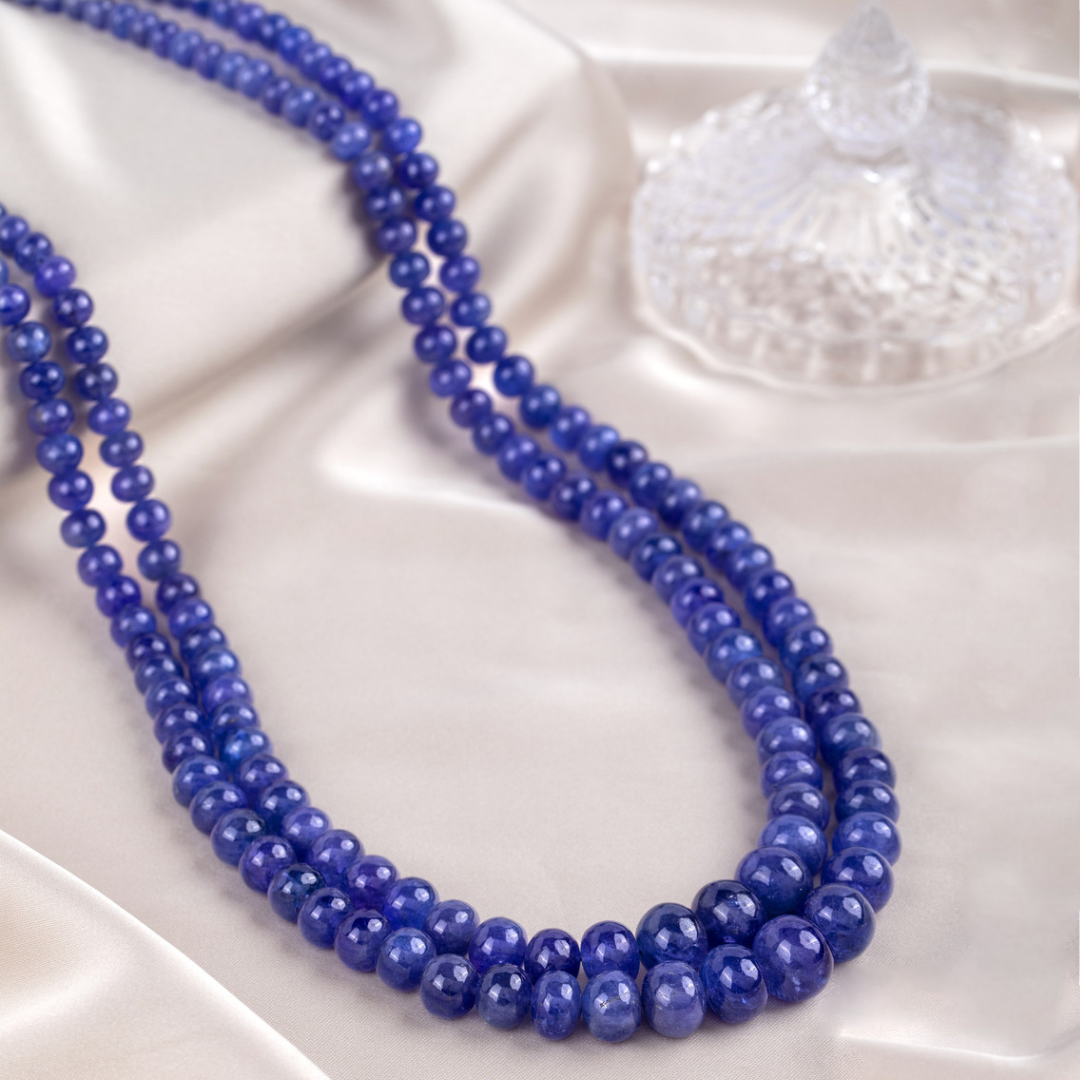 Tanzanite Majesty: Two-Line Round Gemstone Necklace