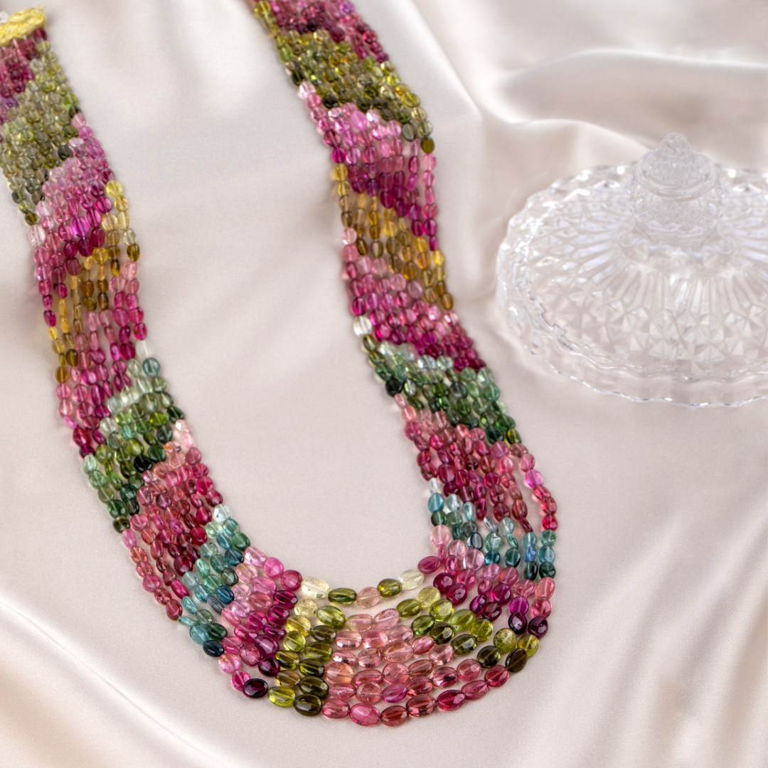 Tourmaline Kaleidoscope: Multicolor 7-Line Gemstone Necklace