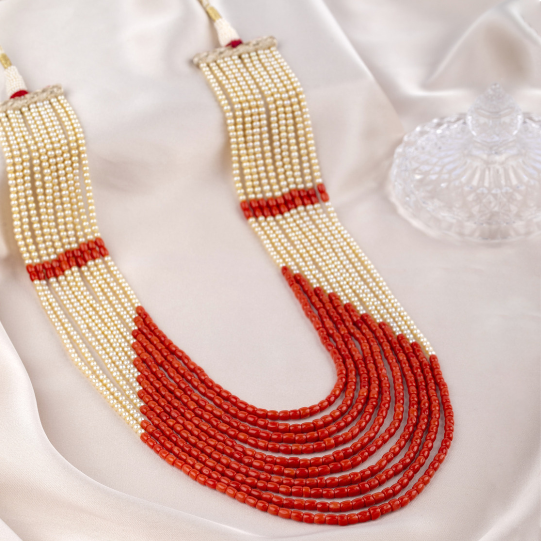 Oceanic Elegance Coral and Pearls: 10-strand necklace