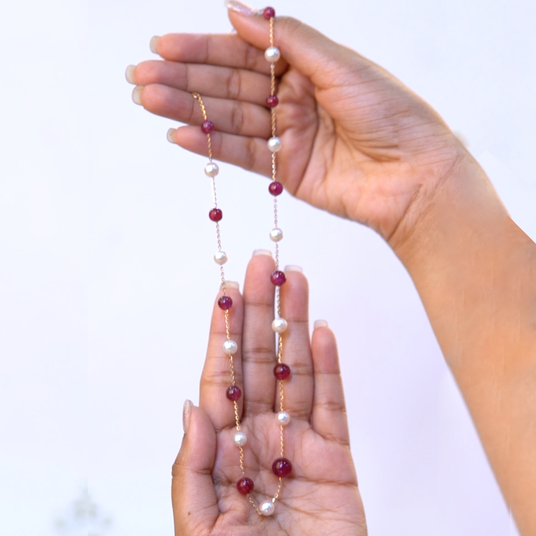 Freshwater Pearl and Ruby Pearl Chain