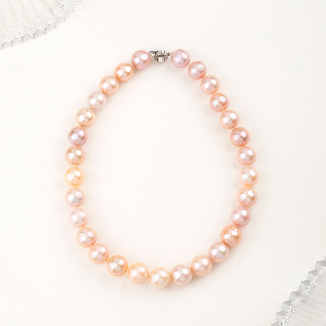 Peach Bridal Roseate Freshwater Pearl Necklace