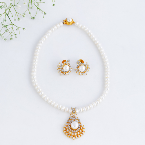 Crescent Blossom Pearl Pendant Set