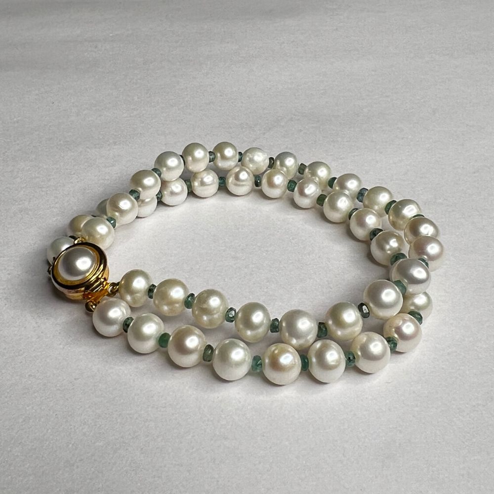 Double Row Emerald Pearl Braclet (7.50mm)