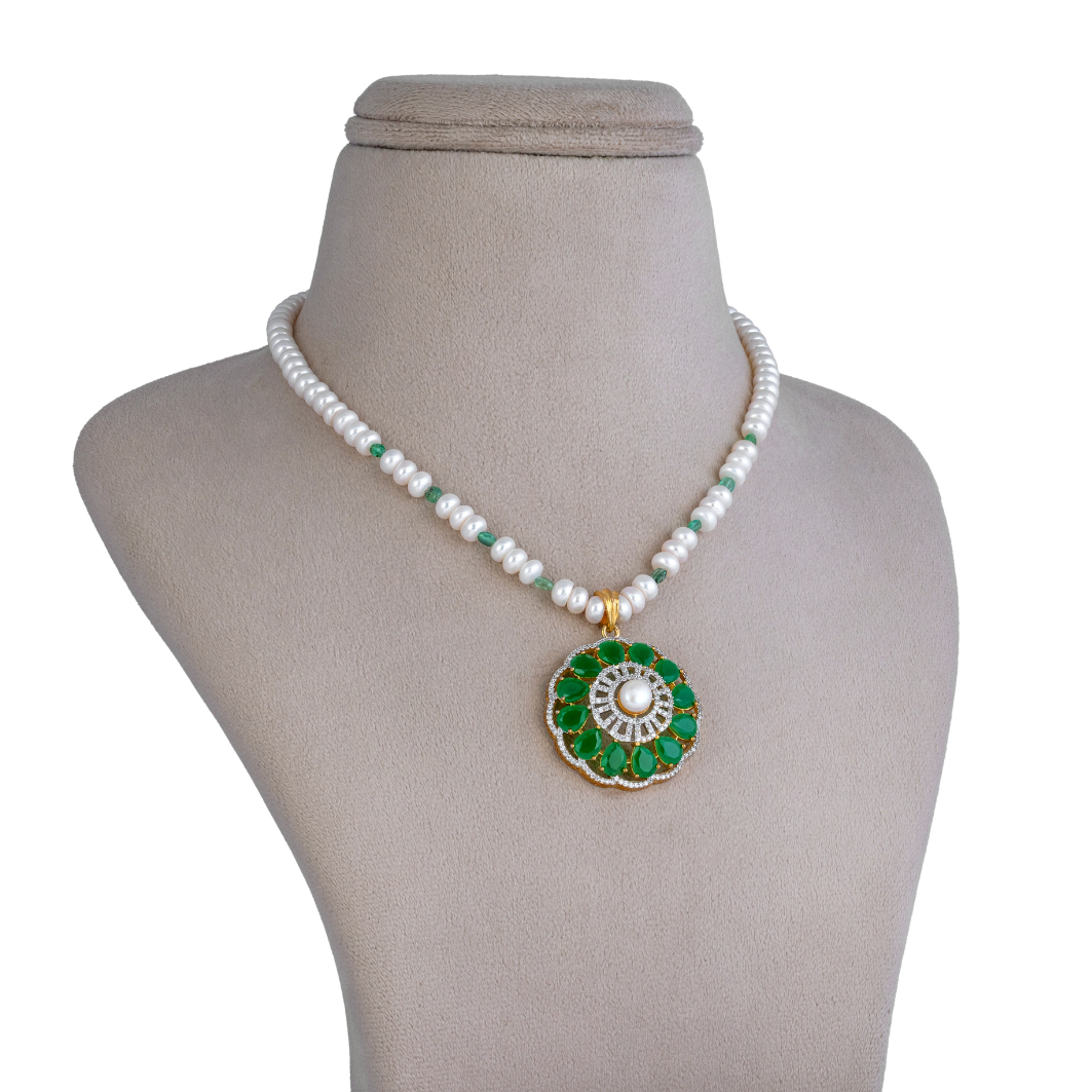 Green Blossom Pearl Pendant Set