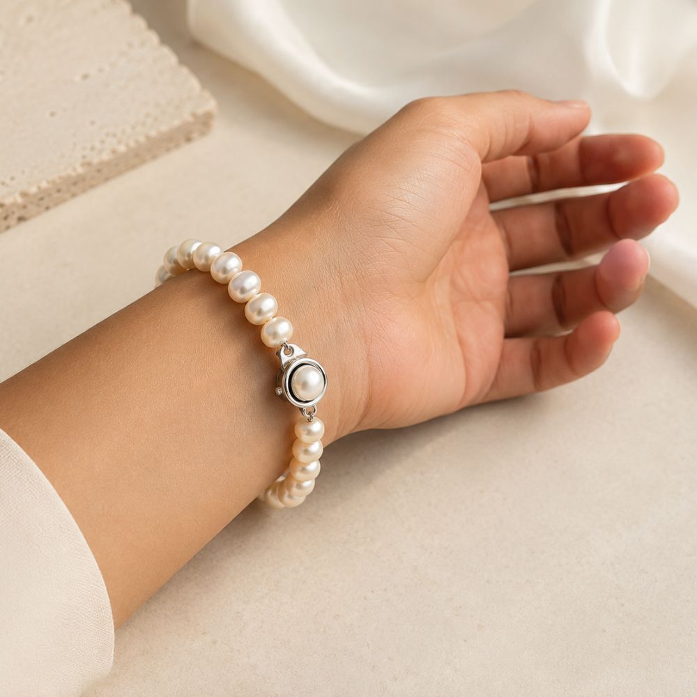 Milky Button Pearl Bracelet (8mm)