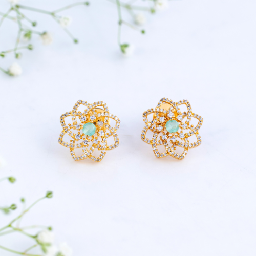 Green Stone Floral Pearl Pendant Set