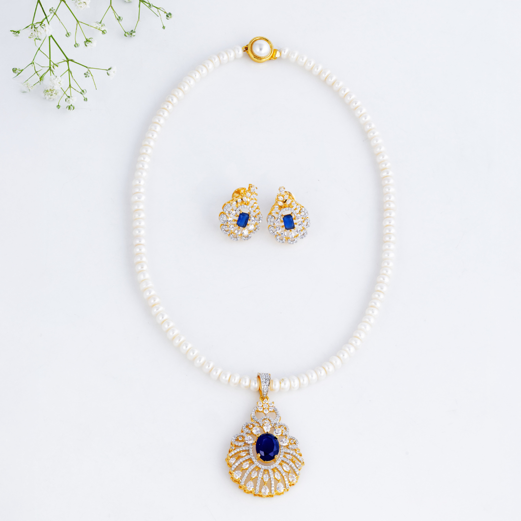 Royal Sapphire Pearl Pendant Set