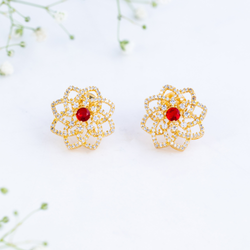 Red Stone Floral Pearl Pendant Set