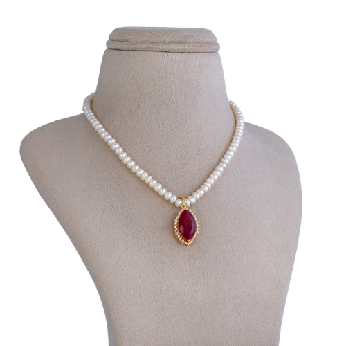 Imperial Ruby Single-Strand Pearl Pendant Set
