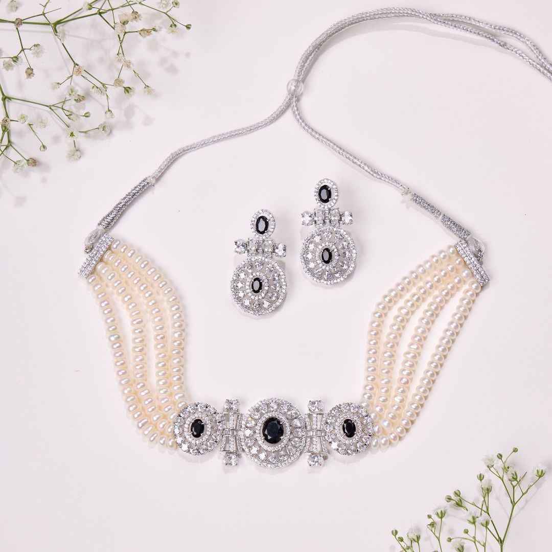 Black Stone Pearl Choker Set