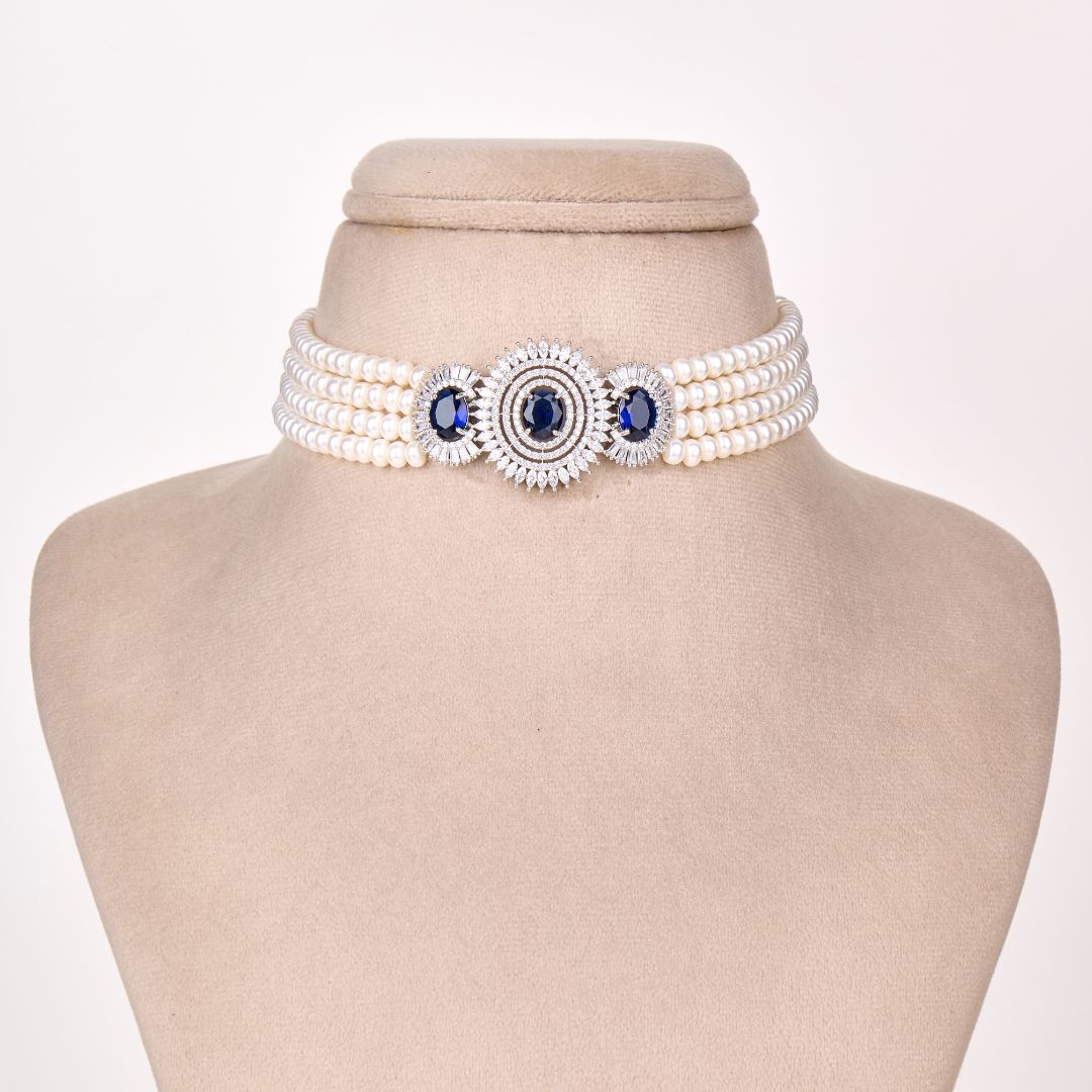 Royal Blue Sapphire Pearl Choker set
