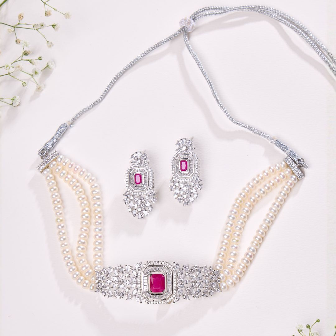 Elegant Pearl Necklace with Pink Accent