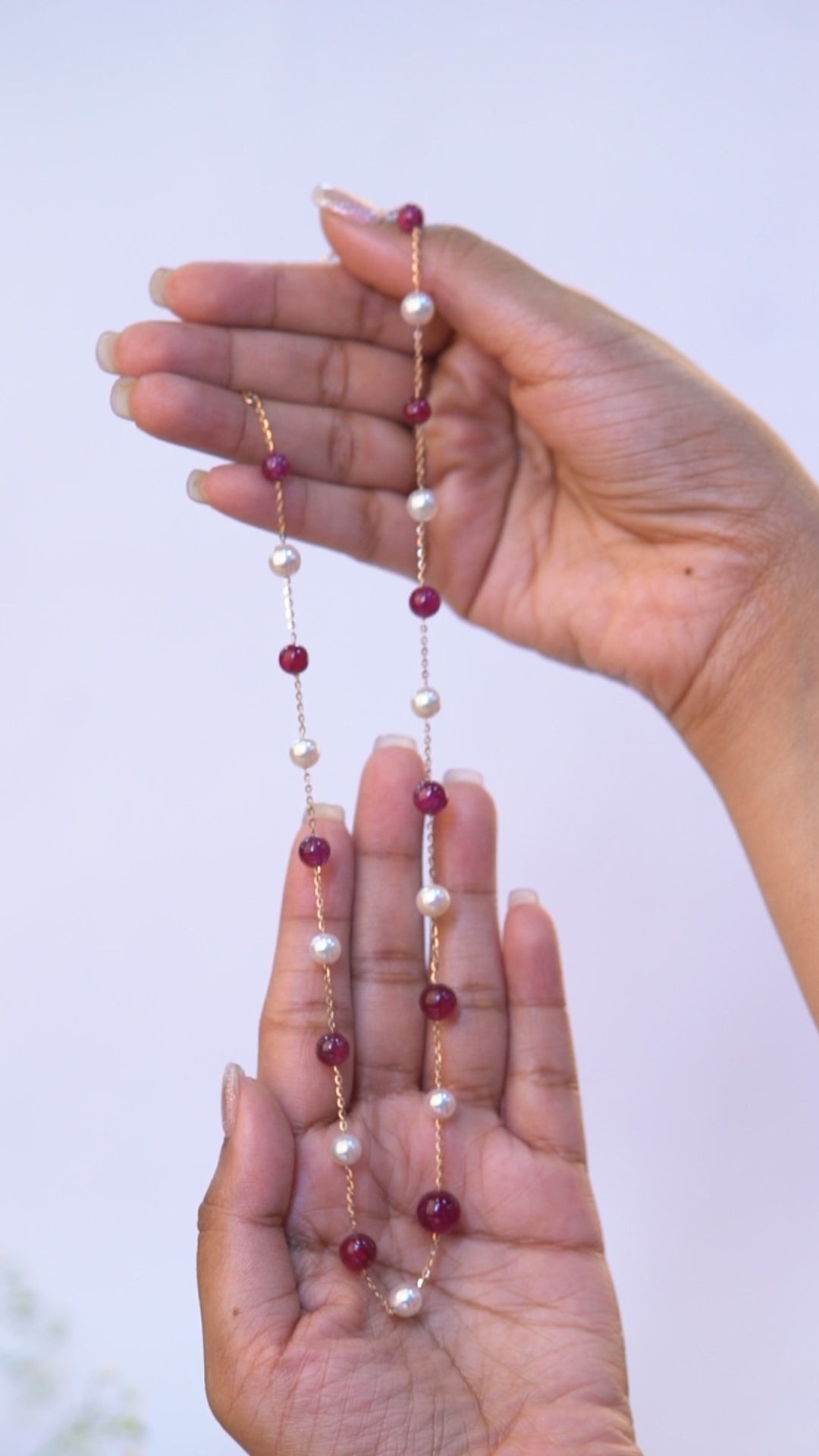 Freshwater Pearl and Ruby Pearl Chain