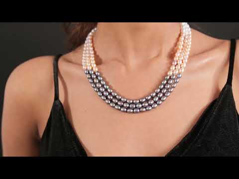 Harmonious Tricolor Oval Triple Strand Freshwater Necklace